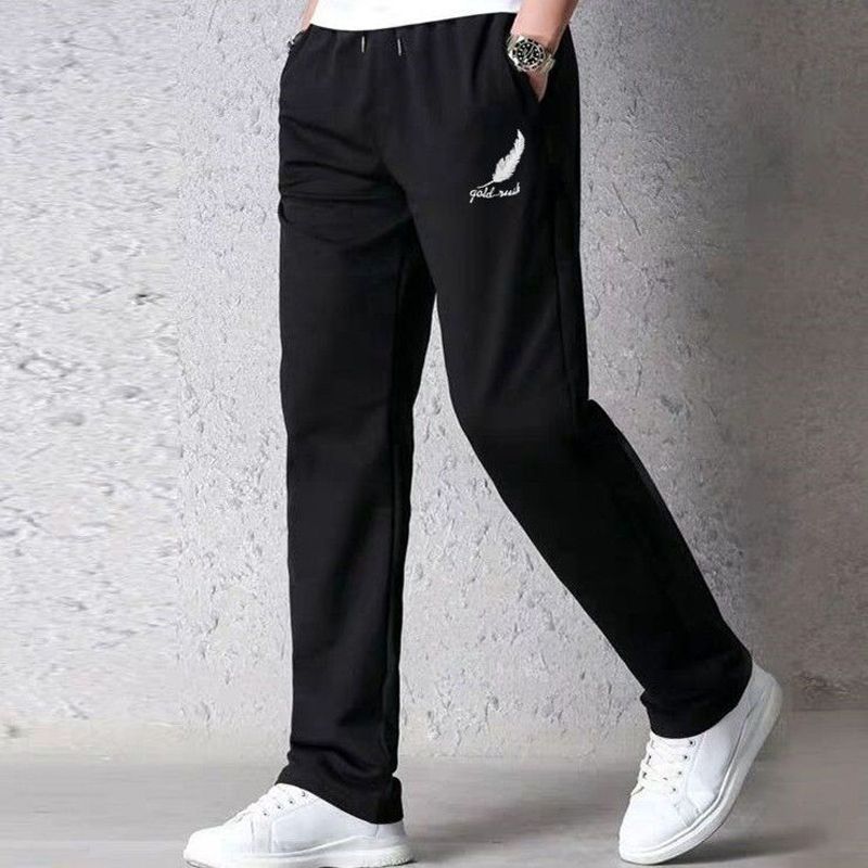 2PC black+grey Men's clothes thin ice silk pants students clothing boys loose straight leg sweatpants trousers Dad long casual sports pants