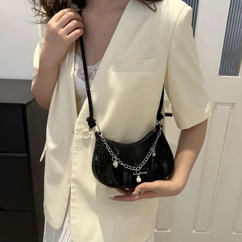 Mateamoda Chic Sling Bag with Chain Accents Shoulder Handbag Crossbody Bag