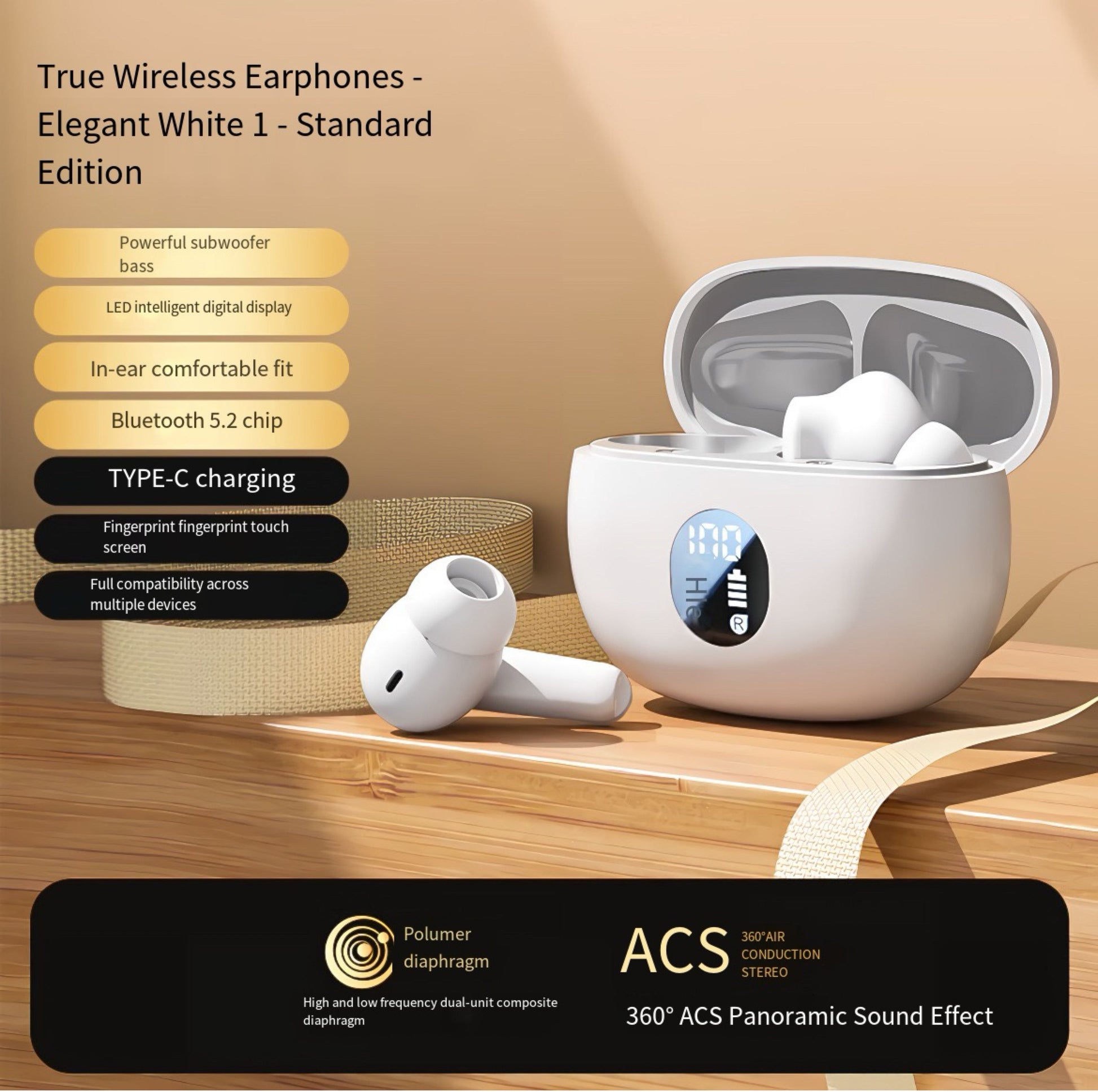 Wireless Earbuds Bluetooth Earphones HiFi Ear Buds Bass Stereo Bluetooth Headphones with ENC Noise Cancelling Mic IP7 Waterproof in Ear LED Display Charging Case Ear Buds for Pad Workout Sports