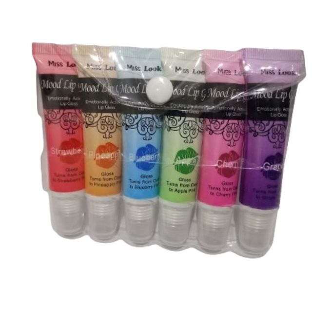 6Pcs/Set Mood Lip Gloss Colour Changing Magic LipGloss Strawberry Pineapple Blueberry Apple Cherry Grape FlavorsTurns From Clear To Reddish Pink Mosturizer Keeps Your Lips Succulent - Miss Look