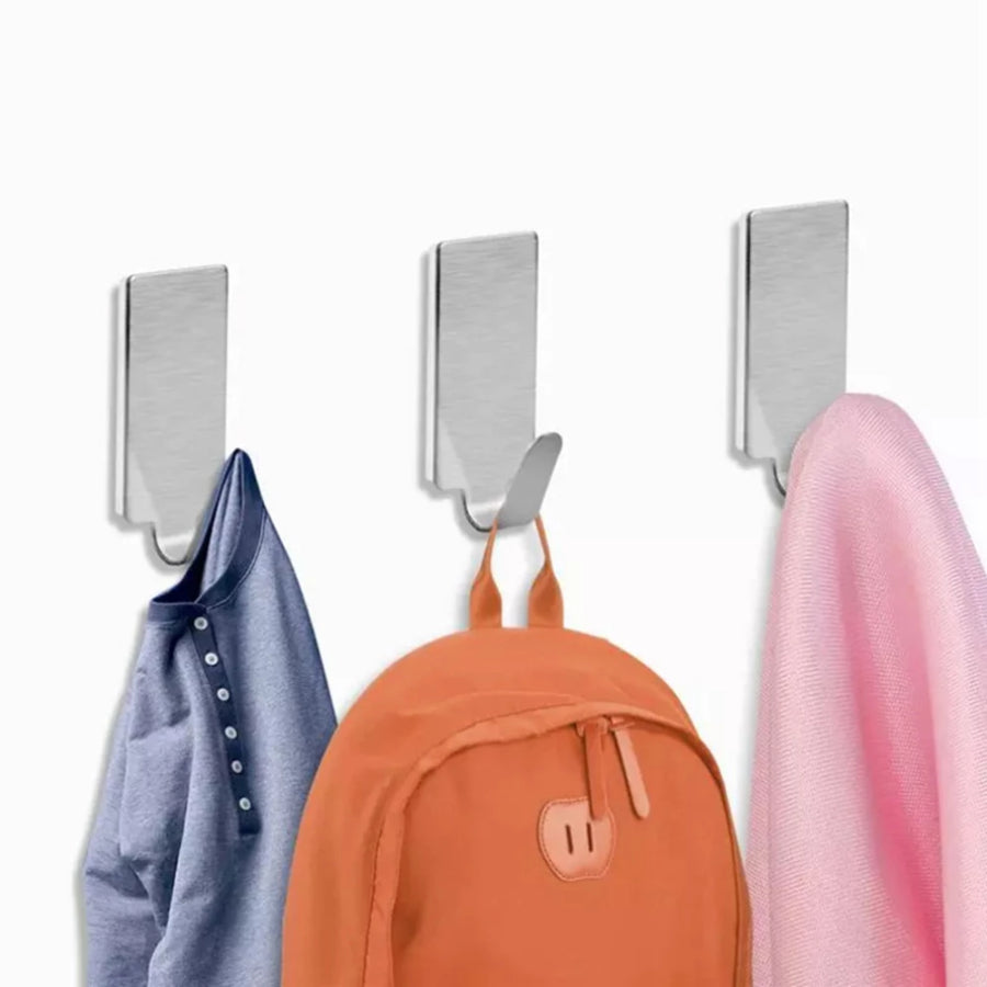 6 stainless steel wall hooks self-adhesive adhesive kitchen bathroom key bag coat rack storage rack kit non-marking kitchen door