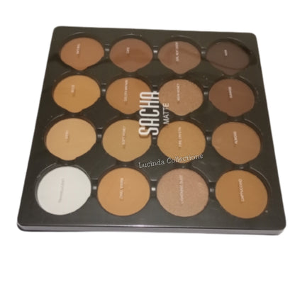 Sacha 16 Matte Contour Powder Palette- 12 Color Powder, 4 Color Highlighters