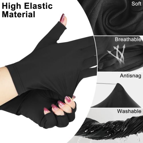 UV Gloves for Nails, Professional UPF50+ Fingerless Gloves for Gel Manicures, Black