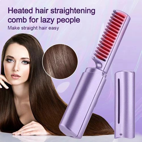 Electric Hot Hair Straighteners USB Charge Hot Comb And Straightening Brush Heating Straight Curly Negative Ion Hot Straightener Hair Styling Tools Hair Beauty Portable Straight Hair Comb Intelligent
