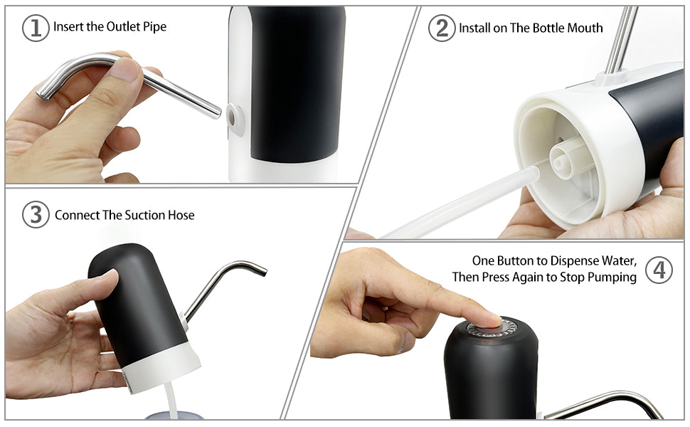 UPHUI Water Extractor Automatic Water Bottle Pump USB Rechargeable Electric Water Bottle Filler Dispenser Portable Universal Water Bottle Pump with Switch for Home Kitchen Office Camping