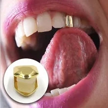 Gold Trendy Rock Rapper Hip Hop Grillz Caps Mold Top & Bottom Grill Body Jewelry Single Teeth