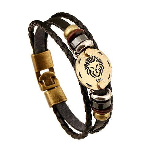 12 Constellations Multi-layer Leather Cuff Chain Lucky Charm Fashion Bronze Alloy Buckles Bracelets