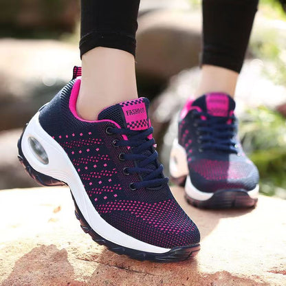 Big Size Sports shoes Women's Shoes Athletic Breathable and comfortable Flying Woven Sneakers Thick bottom Boots High heels Hiker shoes navy