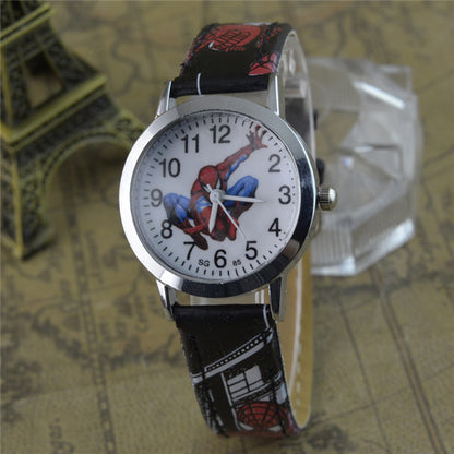 Children's Cartoon Watch Spiderman Leather Strap Quartz Watch Best Child Wristwatch Waterproof Men Watches Boy Gift