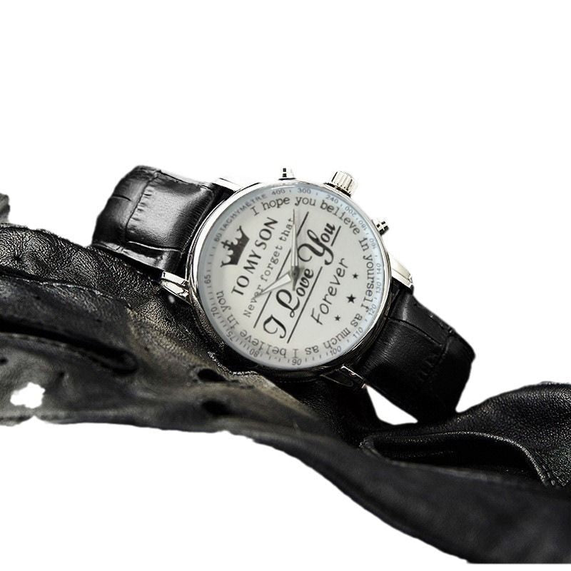 Fashion Leather Watches For Men Retro Watch Non-Mechanical Quartz Watches Male Wrist Watch, I Love You English Crown Dial Business Watches Gift For Son