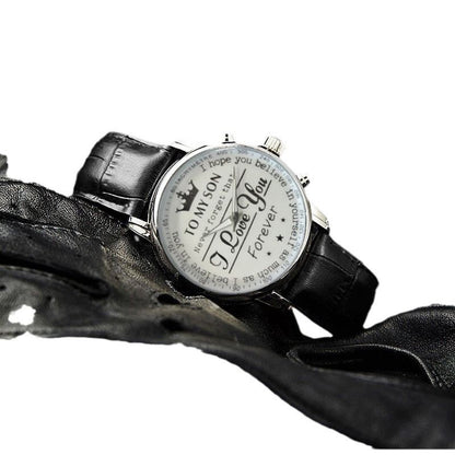 Fashion Leather Watches For Men Retro Watch Non-Mechanical Quartz Watches Male Wrist Watch, I Love You English Crown Dial Business Watches Gift For Son