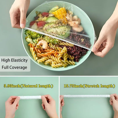 100 Pieces Plastic Wrap, Extra Thick Disposable Plastic Wrap - Clear, Retractable Plastic Wrap for Leftovers, Fruits and Vegetab