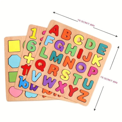 Toy Children's English Early Education Jigsaw Puzzle Shape Wooden Digital Letter Geometric Figure Building Block Hand Grab Board