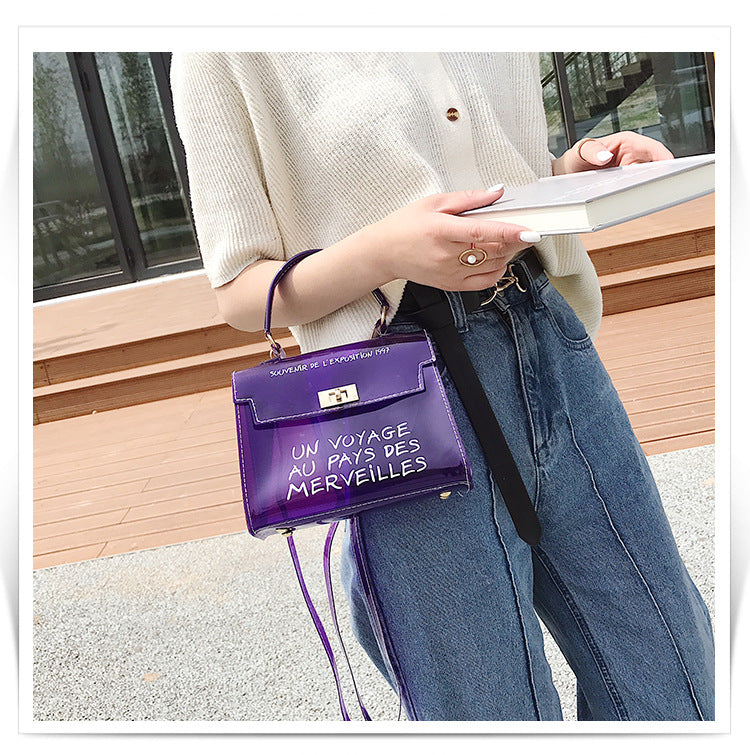 Women's candy color bag transparent bag 2024 letter jelly bag portable female bag shoulder diagonal bag