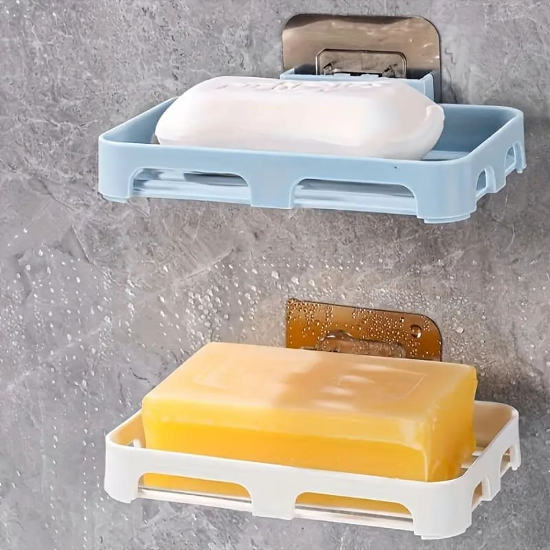 New Arrivals 2PCS Wall Mounted Soap Dishes Rectangular Plastic Soap Holder Bathroom Shower Soap Tray with Drain Kitchen Sponge Organizer