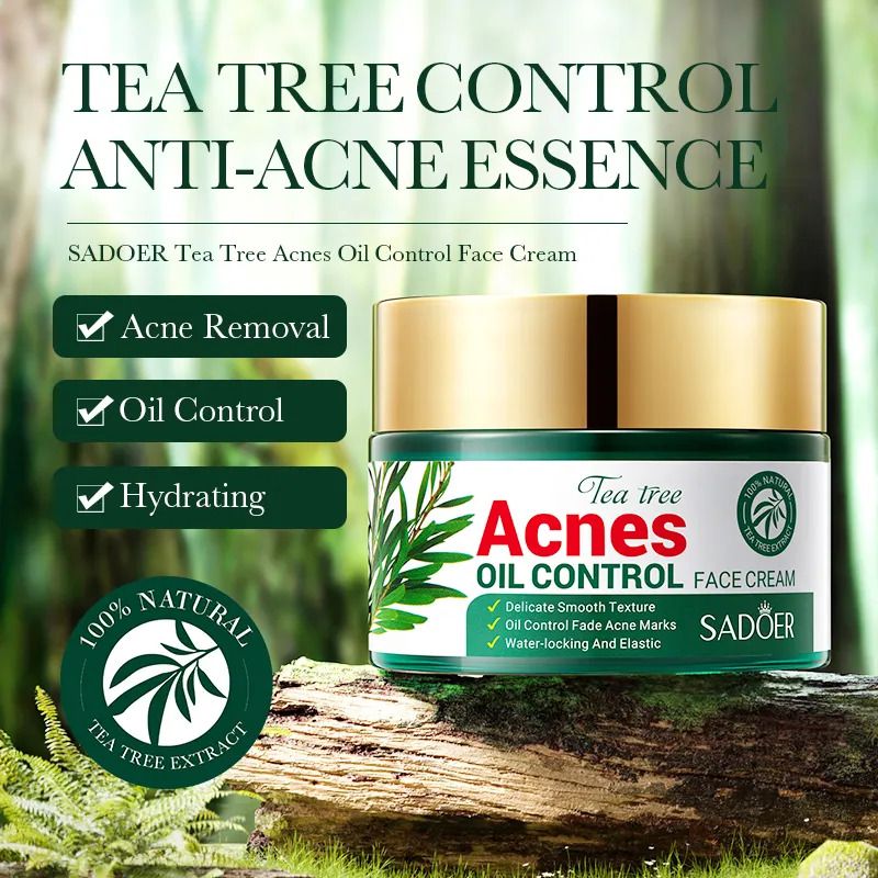 SADOER Tea Tree Acnes Oil Control Face Cream with Tea Tree Extract. Heals Acne, Fades ACNE Marks, Soothes, Repairs, Moisturizes, Makes skin elastic