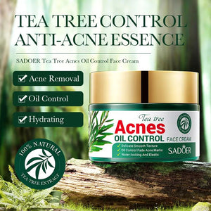 SADOER Tea Tree Acnes Oil Control Face Cream with Tea Tree Extract. Heals Acne, Fades ACNE Marks, Soothes, Repairs, Moisturizes, Makes skin elastic
