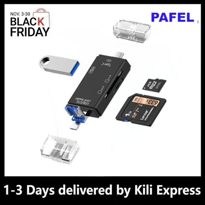 PAFEL 6 in 1 OTG Type C Card Reader USB 2.0 TF Micro SD Smart Memory Flash Drive Adapter Micro Phone Accessories Multifunction Card Reader