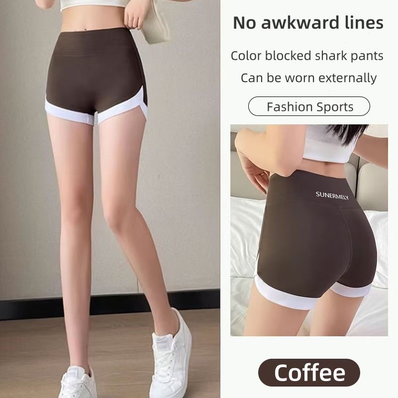 3PCS Women's sports pants Shark pants Safety trousers Leggings Prevent light leakage without curling edges Wearing solid color shark pants outside