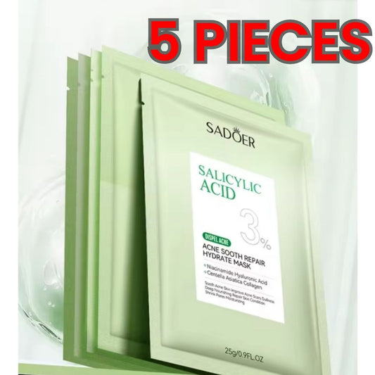 5 PIECES Sadoer Salicylic Acid Sheet Mask Pack Anti Acne Soothing Repair Hydrating Facial Mask Wholesale Price SADOER Acne Removing Control Soothing Repairing Moisturizing Face Mask