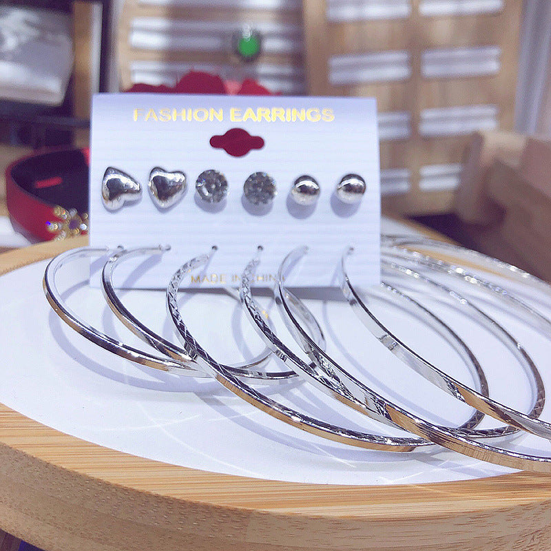 6 pairs of exaggerated earrings fashionable and versatile C-shaped large earrings earring combination set personalized earrings