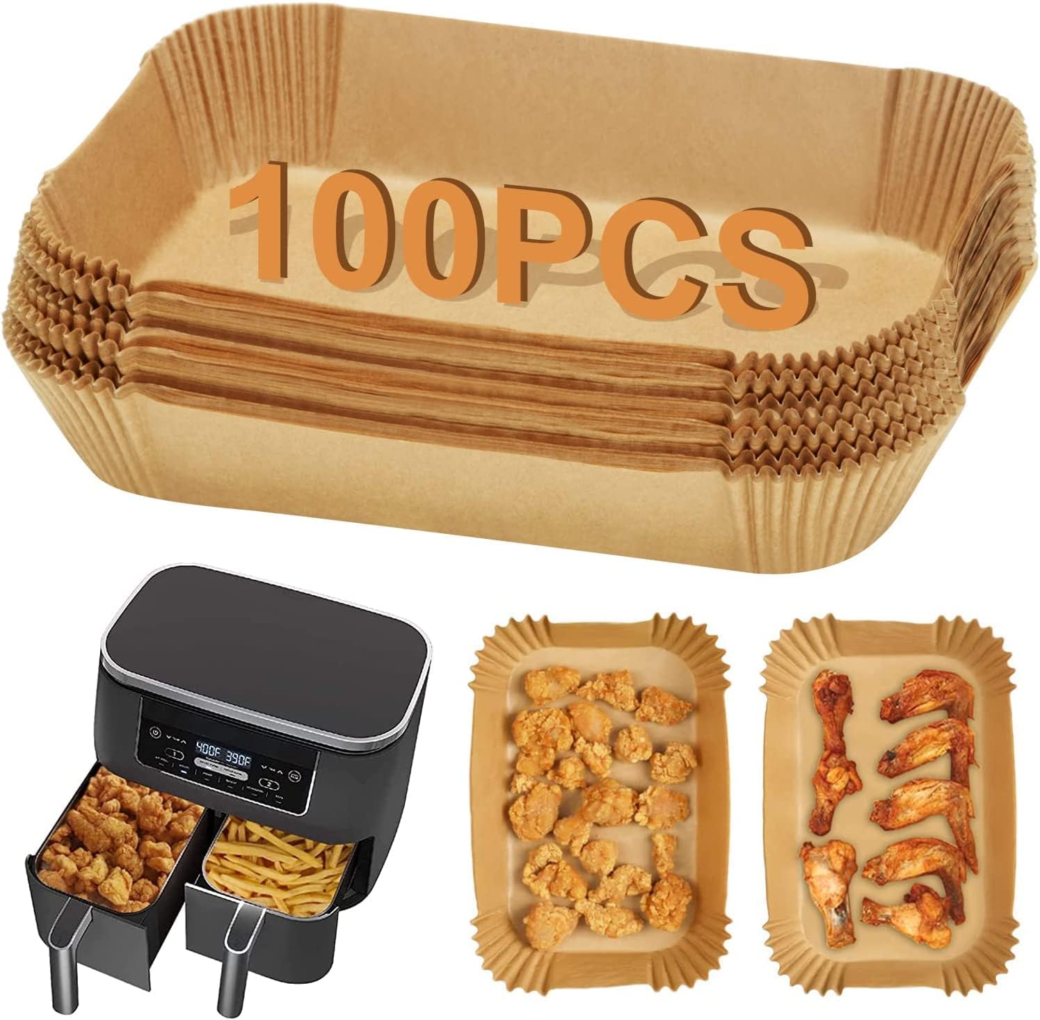 100pcs Air Fryer Liners DisposableAir Fryer Paper Non-Stick Air Fryer Parchment Paper Liners, Oil-Proof Water-Proof Round Air Fryer Liners for Cooking, Baking