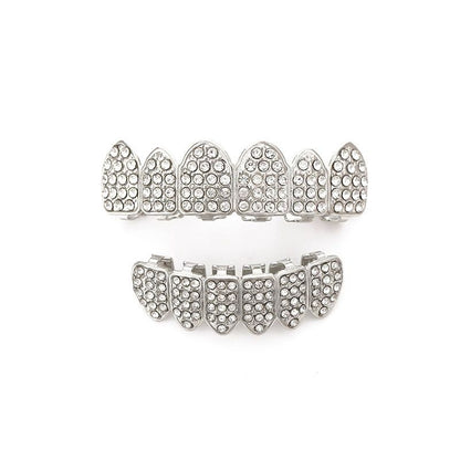 Teeth grillz mouth man/woman iced tooth cap top&bottom teeth grillz sets for men/women hip hop rapper body jewelry fashion accessories party jewelry