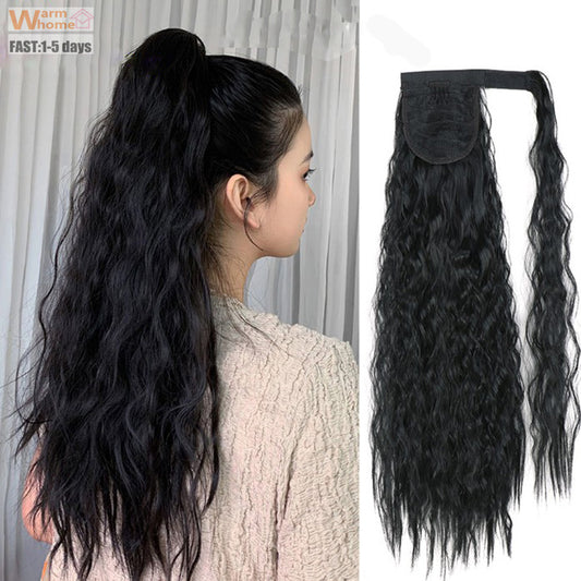 Premium 24inch Ponytail Hair Extension Corn Curly Wave Long Curly Wigs for Black Women Curly Hair Ladies Wig Hairs Girls First Hair