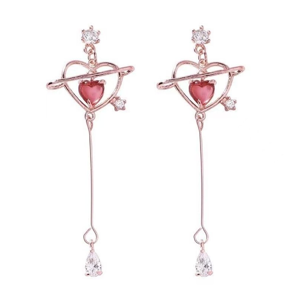 Long love-heart earrings and ear studs for women. They have a light luxury and elegant temperament.