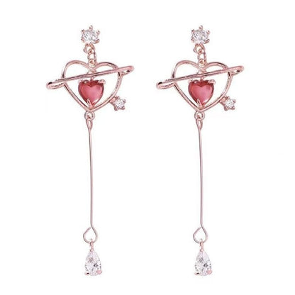 Long love-heart earrings and ear studs for women. They have a light luxury and elegant temperament.