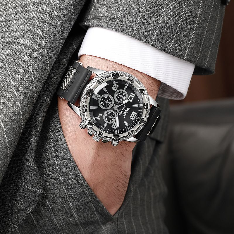 Fashion New Men's Silicone Tape Watch Blue Light Glass Men's Watch Hot Selling Quartz Watch Sports Large Dial Temperament Watch