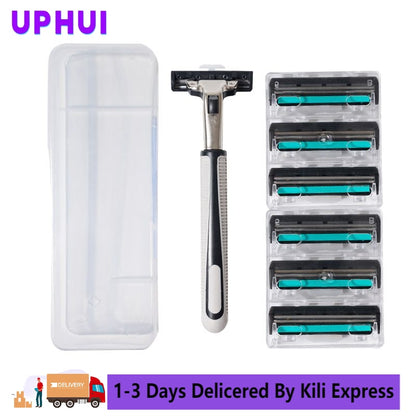 UPHUI 7-Pack Razor Blades Men's Shaver Men's Facial Hair Removal Sharp 2-Ply Razor Blade Tools Razor Holder Universal Hand Shaver Replacement Set