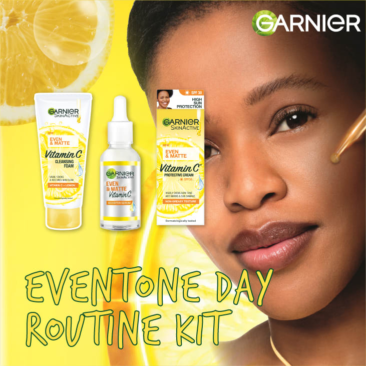 【Discounted】Garnier Eventone Day Routine Kit: Even & Matte Vitamin C Cleansing Foam 50ml + Serum 15ml+ Sunscreen Spf 30 50ml