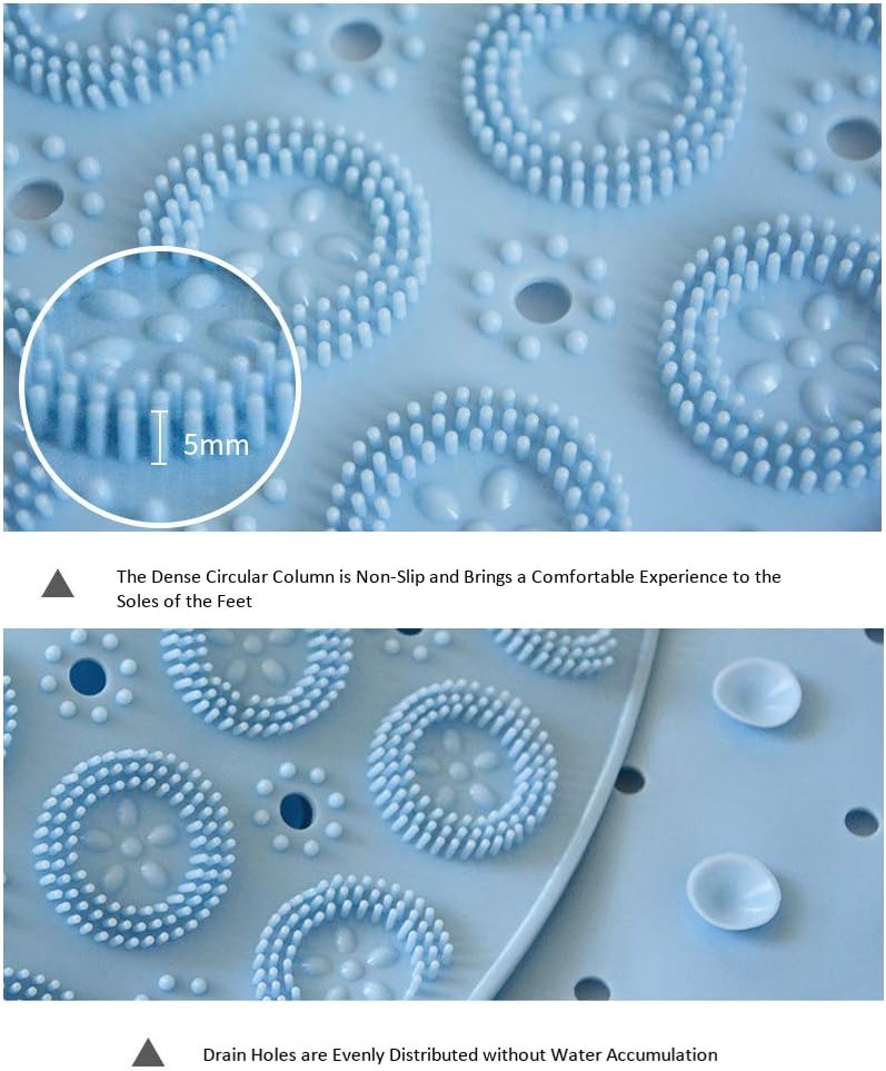 Shower Mat, Round Shower Stall Mat, PVC Bathtub Mat, Non Slip Bath Mat with Suction Cups and Drain Holes, Machine Washable for Bathroom Bathtub Swimming Pool