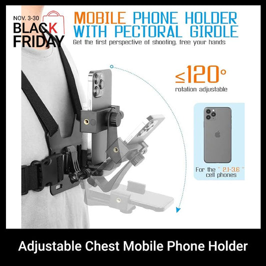 Mobile Phone Holder Adjustable Chest Strap 120°Adjustable Phone Clip Holder Cell Phone Fixation Bracket Sport Camera Holder Mount Harness Strap Video Vlog Lift Adjustable Mobile Phone Holder