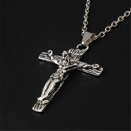 Jesus Cross Religious Element Personality Sweater Chain Titanium Steel Men's Pendant Necklace Retro Style Pendant Men and Women Same Style