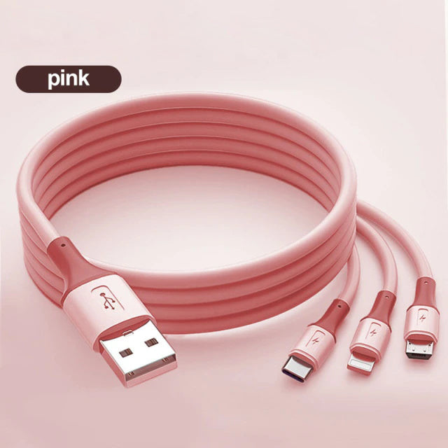 3 In1 Liquid silica gel charging cables Micro USB+type c+iphone Charger Cable Fast Charging data line Data Cables