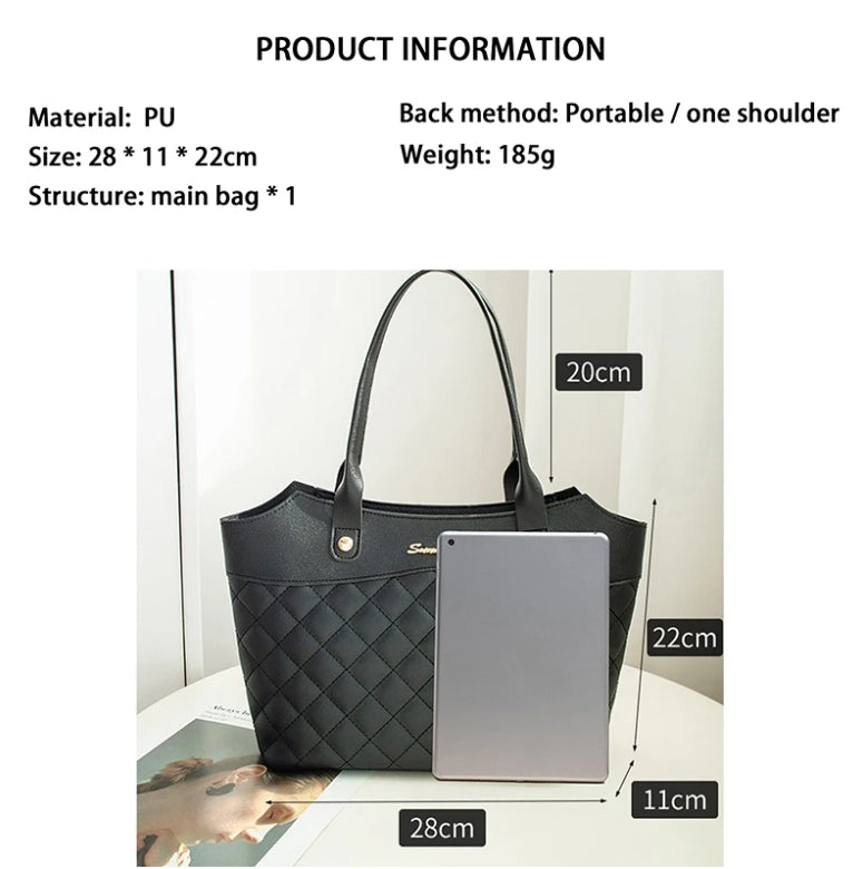 PU Leather Tote Bag Simple Style Elegant Wild Street Women Large Handbag