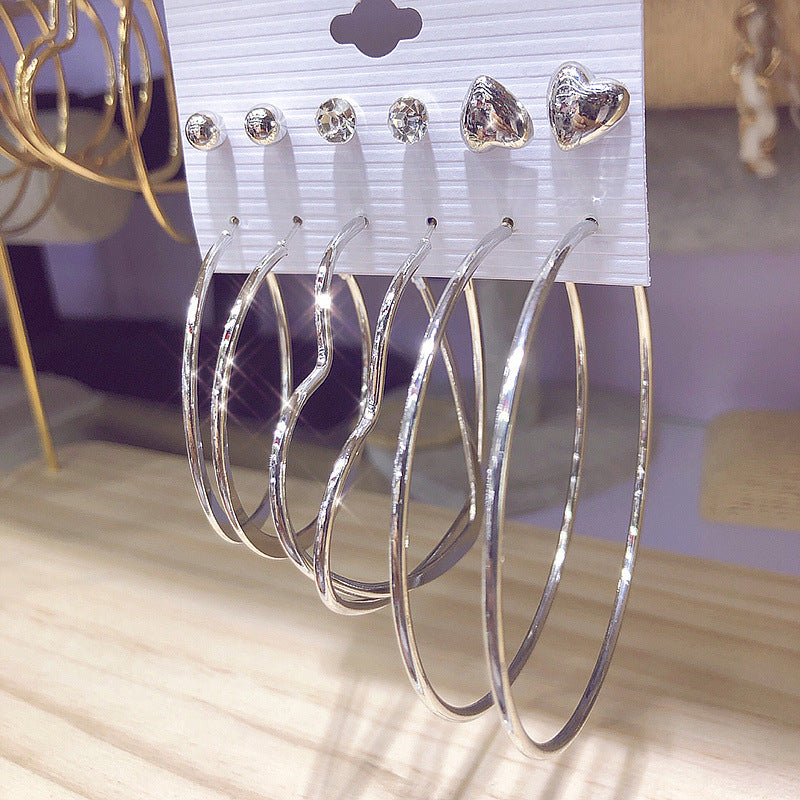 6 pairs of exaggerated earrings fashionable and versatile C-shaped large earrings earring combination set personalized earrings