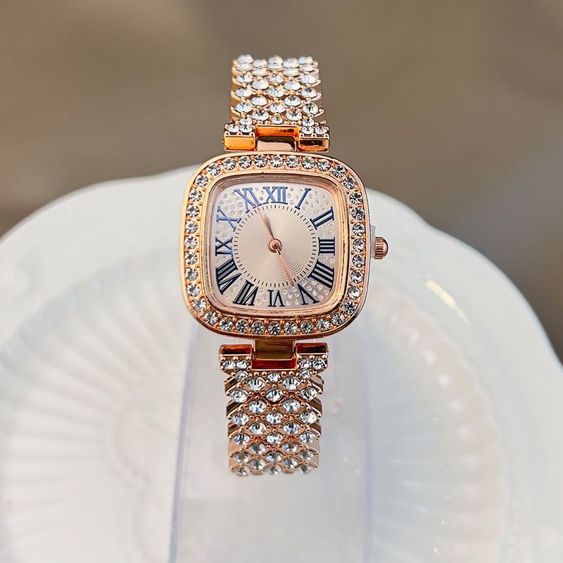 Ladies' quartz watch with starry sky and diamond inlay, ladies' small square watch with fashionable temperament, full diamond square bracelet, quartz women's watch