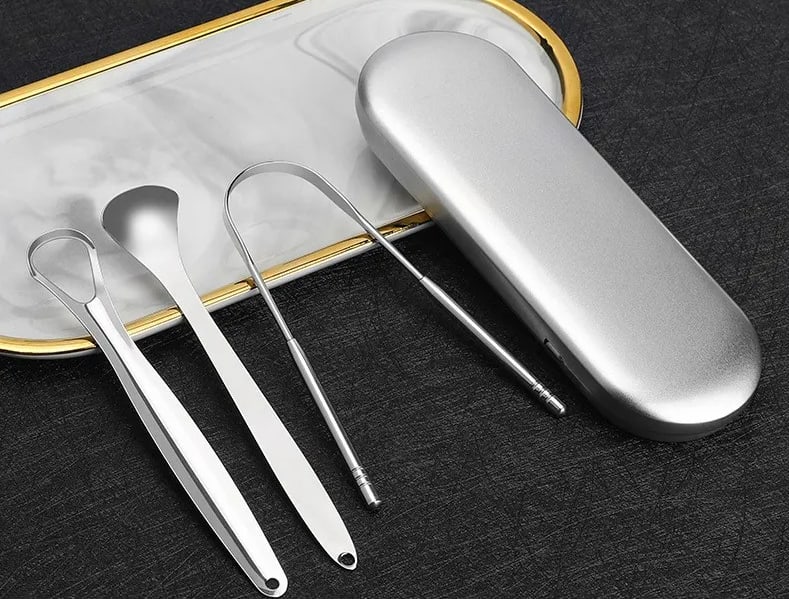 3 Pcs/set Stainless Steel Tongue Scraper Metal Tongue Cleaner Reusable & Eco-friendly Tongue Brush Fresh Breath With Travel Box