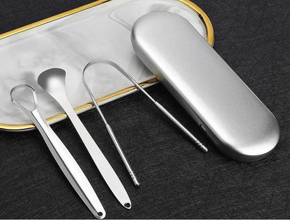 3 Pcs/set Stainless Steel Tongue Scraper Metal Tongue Cleaner Reusable & Eco-friendly Tongue Brush Fresh Breath With Travel Box