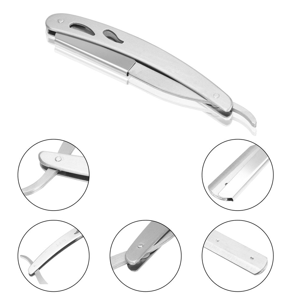 Stainless Steel Folding Knife With 10 Blades Barber Hair Removal Kit Clipper Men's Straight Hairdresser Razor Hair Removal Shaving Armpit Hair Pubic Hair Folding Razor Hair Removal Tool