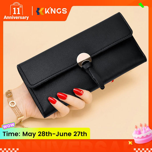 Women Long Wallet Ladies Coin Purse Tri-fold Wallet Card Case Black Wallet