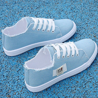 ASSKLO rubber flat shoes canvas shoes sports shoes classic women's shoes ladies shoes slip resistant breathable denim casual shoes running shoes student girl sneakers fashion gifts black blue white
