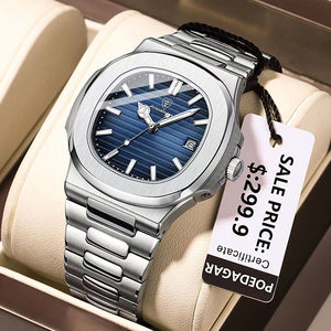 POEDAGAR Luxury Watch Business Waterproof Male Clock Luminous Date Stainless Steel Square Quartz Men Watch