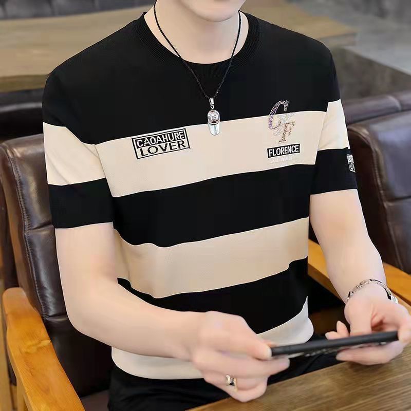 Men's Fashion Harajuku Short Sleeve Business Casual Striped T-Shirt