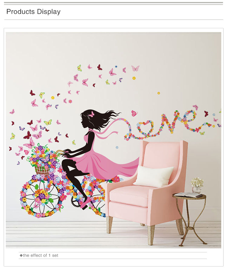 Wall Stickers Hot Selling Figurine Fairy Girl Vinyl DIY Butterflies Flowers Mural Decals Home Decor Home Decor Accents Cute Home Decoration
