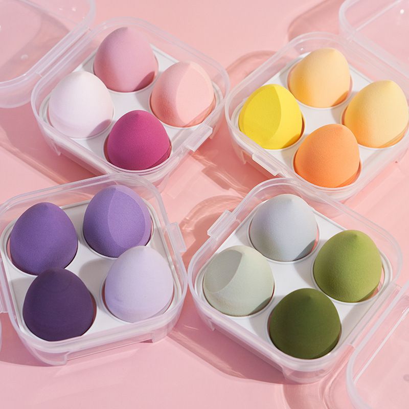 One box of 4 packs Makeup Egg Air Cushion Makeup Egg Sponge Egg Powder Free Powder Storage Box Wet and Dry Storage Box Makeup Egg Set