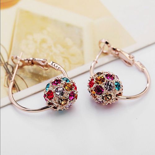 Chinese Style Creative Crystal Diamond Ball Earrings, Colorful Diamond Small Earrings, Lucky Ball Earrings, Transport Bead Earrings, Colorful Earrings, Wholesale